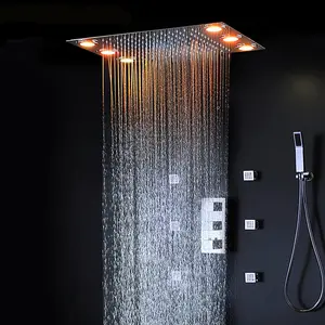 Led Besar Hujan Air Terjun Kabut Kolom Shower Ceiling Concealed Shower Kepala Cerat Shower dengan 6 Tubuh Jet Set