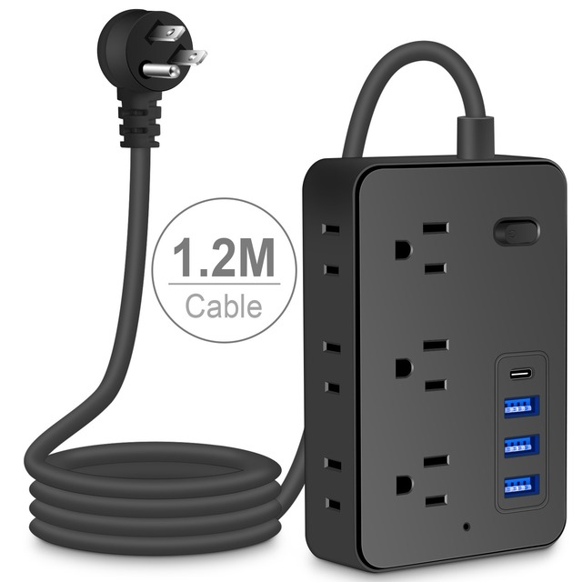 10 in 1 Surge Protector Power Strip 6 AC Outlets 3 USB Ports 1.2M Cable Wall Mount Power Socket for Home Office