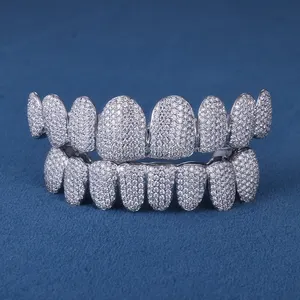 Grelha de dentes de ouro maciço 10K 14K 18K prata S925 personalizada de fábrica com gelo VVS Moissanite Lab Natural diamante grelha para dentes