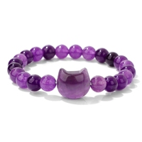 Bracelet en cristal d'améthyste personnalisé unisexe de 8mm avec nouveau design tête de chat perles en forme de boule cadeau de fête de sorcellerie pour les vacances de chance