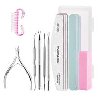 Kit de Cuidado de Belleza de 12 Piezas, Juego de Limas de Uñas, Bloque Pulidor, Cepillo, Empujador de Cutículas de Acero Inoxidable, Cortaúñas, Herramientas de Manicura con Caja