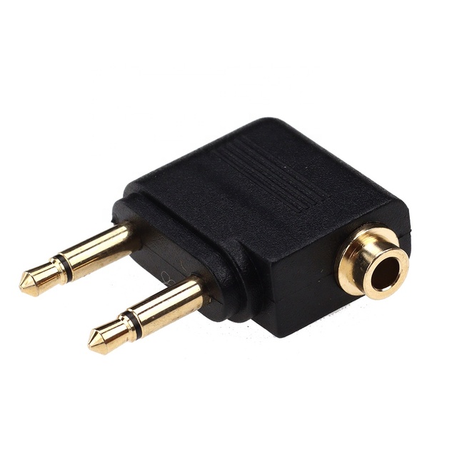 Gold Plated Dual 3.5mm Male to 3.5 mm Female Jack Airline Airplane Flight Adapters Audio Splitter Converter for Headphones
