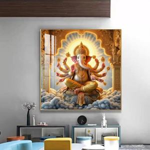 Venta al por mayor de fábrica: Arte de pared LED de metal con pintura de porcelana de cristal cuadrada, diseño abstracto de Dios Indio y Elefante, para decoración del hogar. - Product Image 3