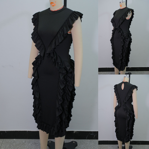 Abito da donna di Design di ultima generazione e senza maniche <span class=keywords><strong>O</strong></span> collo arruffato in pizzo aderente elegante abito da donna Midi - Product Image 5