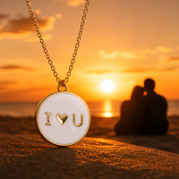 Breloques en métal émaillé souple « I Heart U » romantiques, pendentifs ronds émaillés avec bord doré, kit de fabrication de colliers et bracelets DIY, cadeau artisanal
