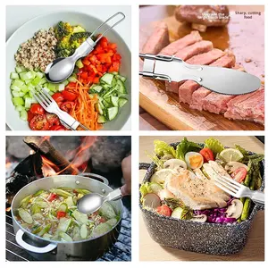 Ensemble de couverts pliables, couteau, fourchette, cuillère, baguettes, <span class=keywords><strong>paille</strong></span> télescopique, vaisselle pliable, ensemble de vaisselle pour pique-nique en plein air - Product Image 4