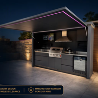 Dapur Luar Ruangan Modular Baja Tahan Karat Berkualitas Tinggi Terintegrasi dengan Panggangan BBQ, Pergola Tahan Air dan Angin, Desain Modern