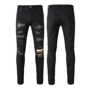 AIPA High Street Fashion Jeans para <span class=keywords><strong>hombre</strong></span> Color negro destruido Hip Hop Jeans Hombres Broken Punk Pantalones Patch Skinny Ripped Jeans para hombres - Product Image 2