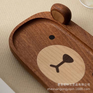 Bandeja de Madera Maciza con Diseño de Oso, Organizador de Escritorio, Portavasos de Nogal, Organizador de Llaves - Product Image 4