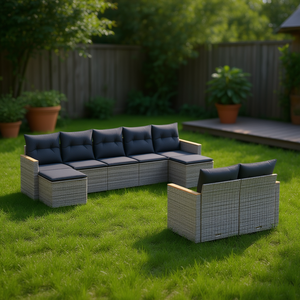 Grey Garden <b>Sofa</b> <b>Set</b> With Cushions UV Resistant PE Rattan Outdoor Furniture Contemporary Design Waterproof - Product Image 2