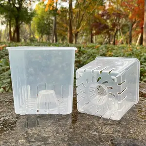 方形透明塑料批发兰花花盆带孔透明兰花花盆孔透明塑料篮