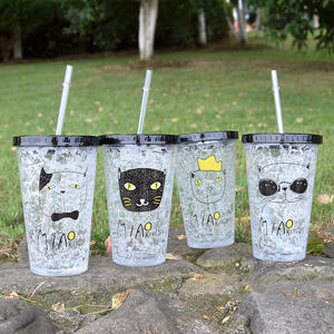 Taza de paja de plástico para exteriores, vaso de plástico fresco para refrigeración de doble capa, para estudiantes coreanos - Product Image 2