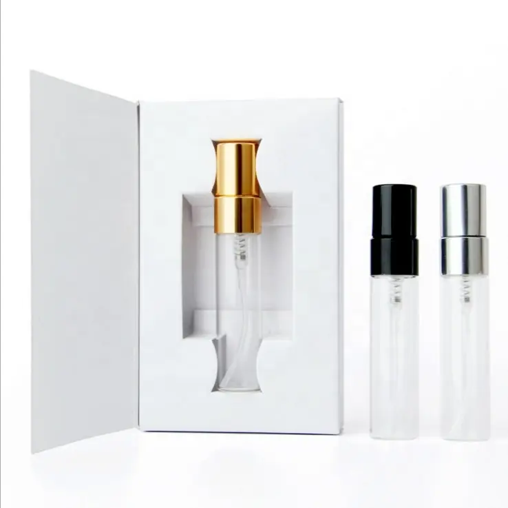 Mini amostra de 3ml/5ml/10ml, testador vazio para perfume de bolso, com embalagem de caixa de papel, bomba de vidro transparente