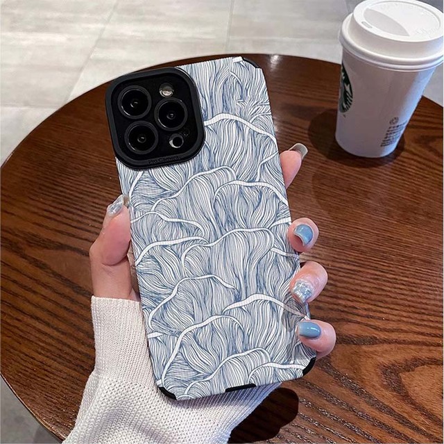 Folding Line Flowers Printing TPU Artificial Leather Mobile Phone Cover Case for Iphone X Xr Xs 11 12 13 14 15 16 17 18 Pro Max