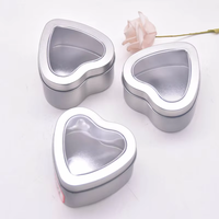Boîte en fer blanc argenté en gros avec fenêtre, en forme de cœur, pour bougies, conteneur personnalisé avec logo, pour crème cosmétique, produits ménagers