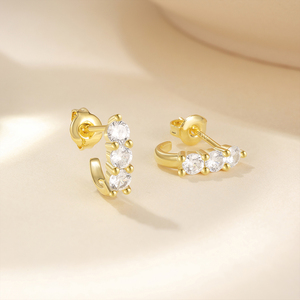 Boucles d'oreilles clous ROXI Fashion minimalistes en argent sterling 925 en forme de C incrustées de zircon pour femmes, cadeaux S925 - Product Image 5