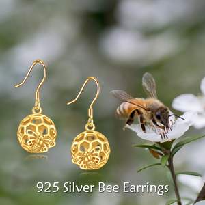 Pendientes de gancho de gota de bola de abejorro de abeja de <span class=keywords><strong>miel</strong></span> chapados en oro de Plata de Ley 925 para mujer - Product Image 6
