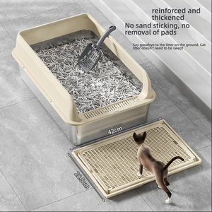 กระบะทรายห้องน้ำแมวทำจากสเตนเลสสตีลทนทานต่อการสาดน้ำได้ง่ายดีไซน์แบบเปิดขนาดใหญ่พิเศษ - Product Image 2