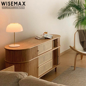 WISEMAX FURNITURE Luxury Retro Hotel Furniture Ash Wood Frame Rattan Sliding Door <strong>Sideboard</strong> Cabinet <strong>for</strong> <strong>Kitchen</strong> Living Room - Product Image 5