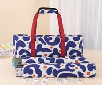 Ensemble de sacs de mahjong artistiques de luxe américains avec motif abstrait bleu, sac de rangement en toile blanche pour le poker et les jeux de société