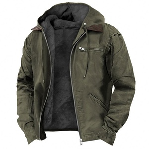 Giacca con Cappuccio Tinta Unita Stile Europeo e Americano, <span class=keywords><strong>Abbigliamento</strong></span> Casual da <span class=keywords><strong>Uomo</strong></span>, Giacca in Pile con Zip e Tasche - Product Image 3
