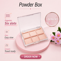 Boîte à fards à paupières en acrylique transparente à 6 compartiments avec couvercle rabattable pour blush/enlumineur, emballage cosmétique personnalisé