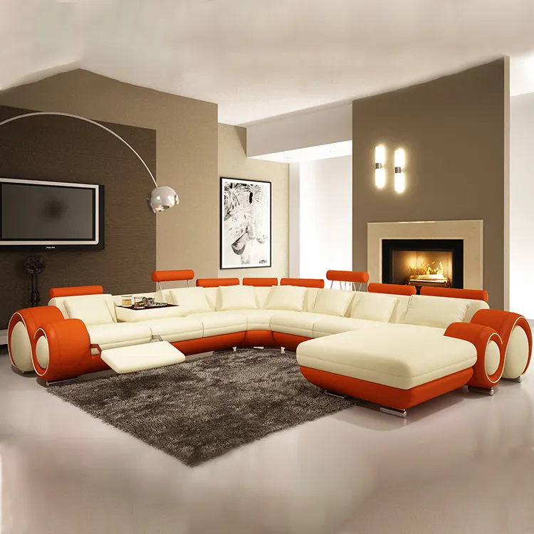İtalya tasarım toptan sıcak satış moda hakiki deri oturma odası mobilya köşe çekyat ile teatoy kafalık yastık