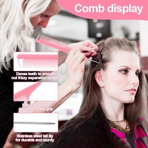 Personnalisez votre logo : Ensemble de 3 peignes coiffants roses, comprenant une brosse à cheveux démêlante à poils, une brosse de contrôle <span class=keywords><strong>des</strong></span> bords et un peigne à queue de rat - Product Image 6