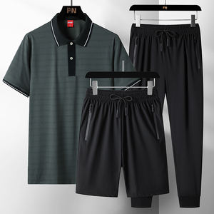 Camiseta de seda helada de verano con logo personalizado para hombre, traje de running de manga corta para papá, conjunto de ocio de secado rápido para mediana edad, de dos o tres piezas. - Product Image 6