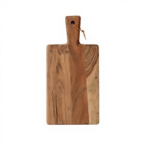 Planche à découper rectangulaire en bois avec poignée, finition naturelle, planche de cuisine monobloc - Product Image 1