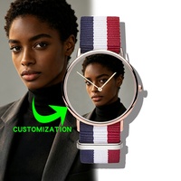 Montre de couple personnalisée avec logo, or rose et argent, unisexe, minimaliste, avec bracelet en nylon tressé, pour cadeau promotionnel de petite entreprise