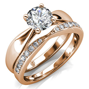 Sofisticato anello a doppio strato in oro rosa Design unico impreziosito da gemme <span class=keywords><strong>Swarovski</strong></span> perfette per matrimoni e anniversari - Product Image 1