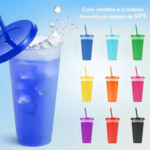 Gobelets en plastique colorés avec couvercles et pailles, réutilisables, pour fêtes et activités de plein air, unisexe, tasse qui change de couleur, 20 pièces - Product Image 4