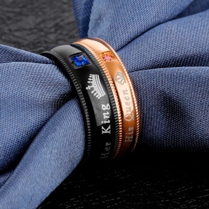 Romantico Regalo <span class=keywords><strong>di</strong></span> Anniversario In acciaio inox CZ <span class=keywords><strong>Coppia</strong></span> <span class=keywords><strong>Re</strong></span> E La Regina Anelli - Product Image 4