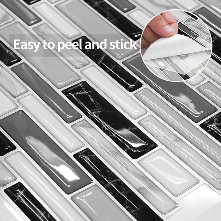 3D Wallpaper Plastic Tile Black White Mosaic Peel And Stick Wall Tiles