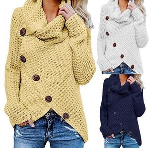 Roupas Femininas de Inverno Atacado Suéter com Botão Moda Suéter de Tricô <span class=keywords><strong>Chunky</strong></span> com Gola Alta - Product Image 1