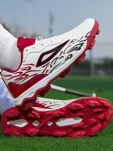 Chaussures de baseball blanches et rouges à lacets, chaussures de frappe non-marquantes pour terrain synthétique, baskets de sport pour entraînement sur terrain - Product Image 2