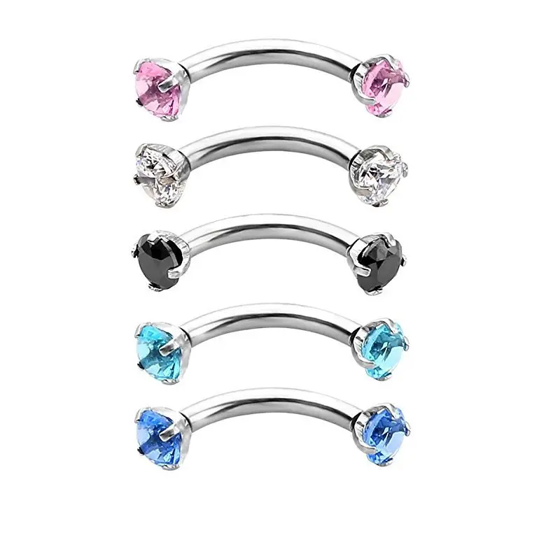 VRIUA Vòng Zircon Thép Không Gỉ Titan Bên Trong Trán Nail Cá Tính Cong Rod Lông Mày Nhẫn Body Piercing Trang Sức