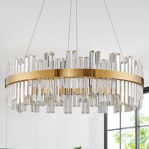 Lustre en cristal LED dimmable de 23,6 pouces, doré, avec télécommande, pour salles à manger/salons, îlots de cuisine, entrées et halls d'entrée - Product Image 2
