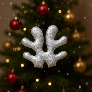 Adorno Navideño de Asta de Ciervo Ilan, 5.5x8mm, con Brillo Plateado, 2 Piezas, Accesorio Decorativo para las Fiestas - Product Image 2