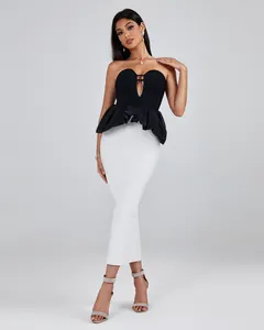 Ocstrade automne 2023 femmes vêtements Colorblock sans bretelles noir et blanc épaules dénudées Sexy robe de soirée fête Club