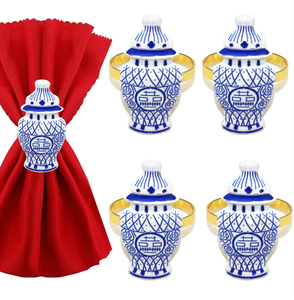 Anillos de Servilleta de Cerámica de Imitación, Diseño de Botella de Porcelana Azul, Porta Servilletas para Decoración de Mesa de Comedor de Boda - Product Image 5