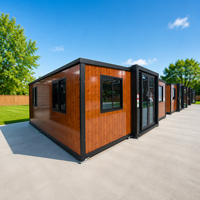 Maison conteneur extensible de 20 pieds en bois grain wengé jaune, vidéo, étanche, isolée, préfabriquée, pour usage extérieur toutes saisons