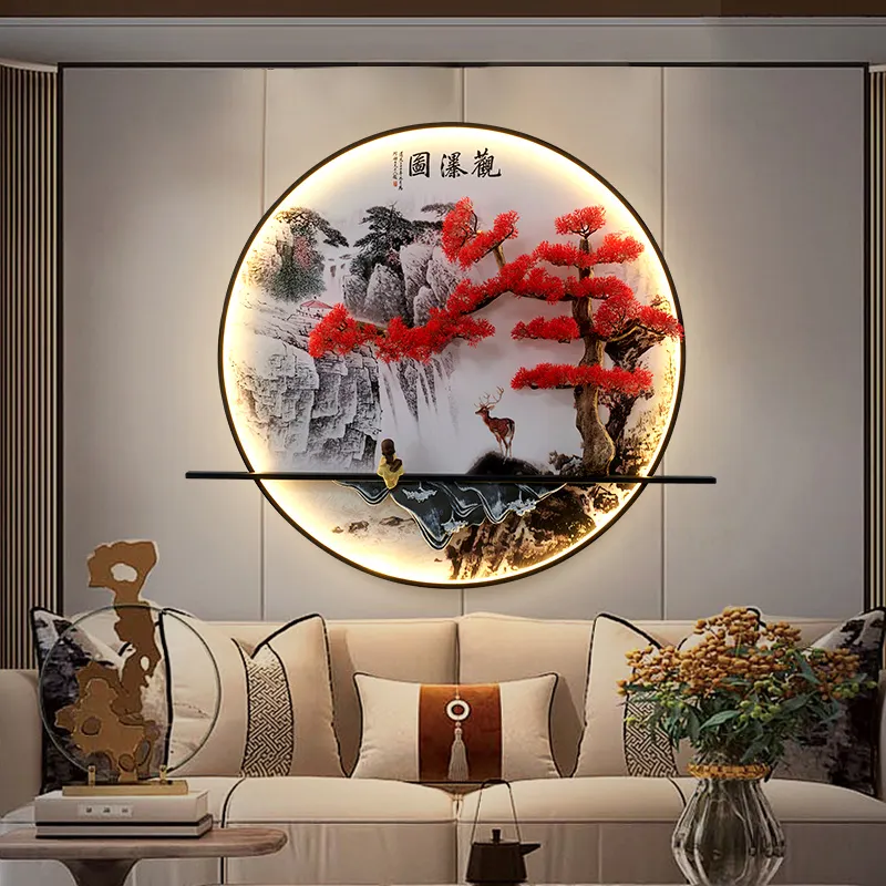 Cuadro de pared moderno, luz interior creativa, paisaje de pino chino, Mural, apliques, lámpara LED para el hogar, sala de estar, dormitorio, estudio