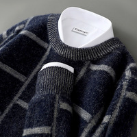 Pull en laine à carreaux color block pour homme, col rond, épais, ample et chaud, tricoté, vente en gros usine