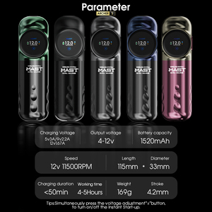 Macchinetta per Tatuaggi Elettrica Wireless Bluetooth a Ricarica Rapida Permanente Archer S WQP-052 in Rame, Penna per Tatuaggi 12V Corsa 4.2mm 169g - Product Image 6