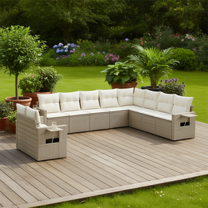 Adjustable Garden <b>Sofa</b> <b>Set</b> In Beige Pe Rattan Outdoor Furniture With High Density Foam Cushions Contemporary Design - Product Image 2
