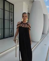 Robe longue maxi sexy pour femme, épaules dénudées, sans manches, kaki, ajourée, dos nu, à lacets, pour l'été 2025, idéale pour les fêtes et les vacances