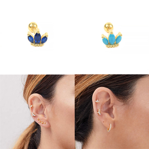 ROXI S925 Argent Sterling Zircon Piercing d'oreille en forme de petite couronne avec diamant, style clou d'oreille - Product Image 5