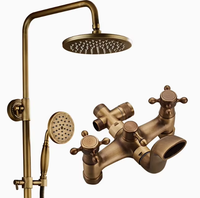 Shower Set tembaga penuh, keran Shower Retro Eropa kontrol ganda dingin dan panas